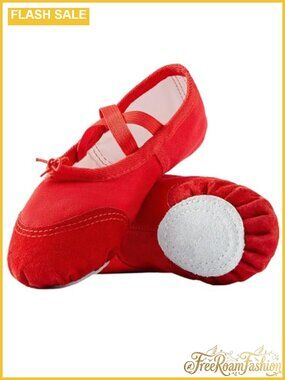 Leather Ballet Flats Dance Slippers Non-Slip Soft Sole Drawstring Gymnastics